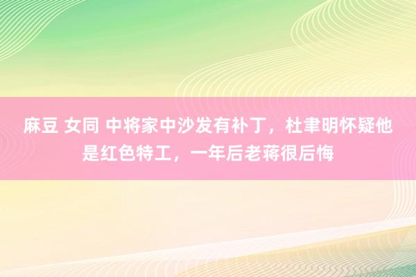 麻豆 女同 中将家中沙发有补丁，杜聿明怀疑他是红色特工，一年后老蒋很后悔